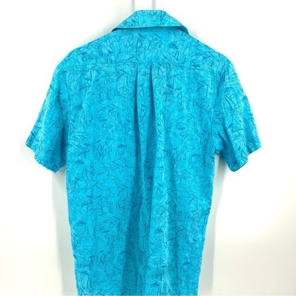 Southern Marsh Mens Turquoise Blue Flamingo Tropical Short Sleeve Shirt Small - Picture 3 of 5